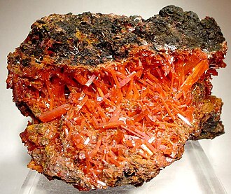Crocoite specimen: bright orange-red and red mineral