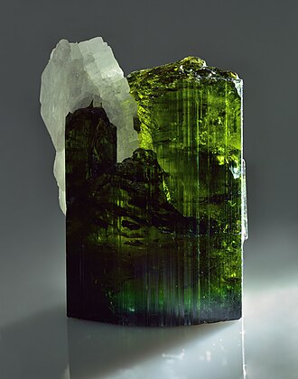 Elbaite specimen: pink and green mineral