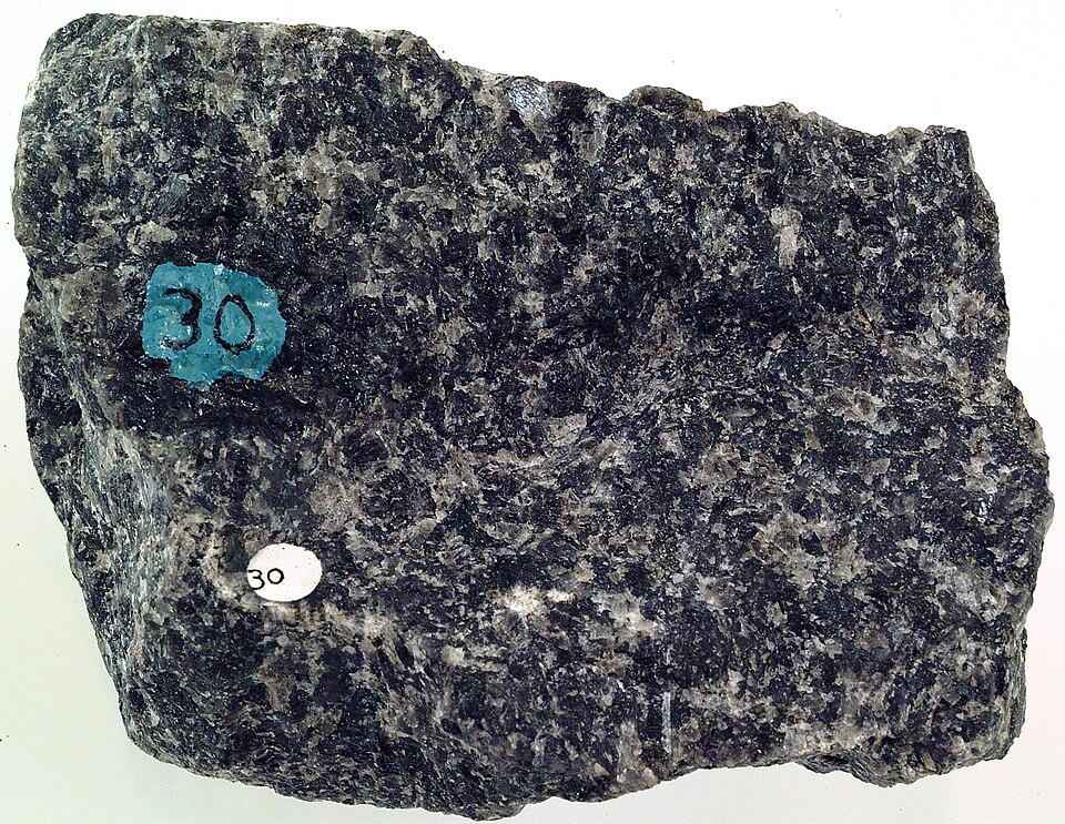 Gabbro specimen Gabbro specimen: dark gray and black igneous rock