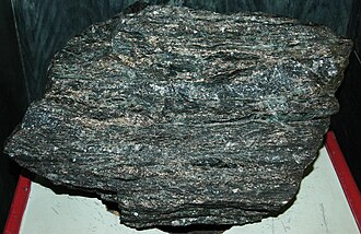 Greenschist specimen: green and gray green metamorphic rock
