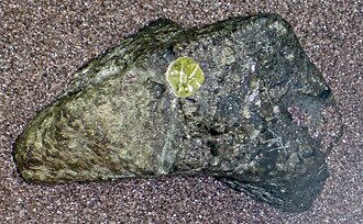 Kimberlite specimen: blue-gray ('blue ground') and yellow ('yellow ground', weathered) igneous rock