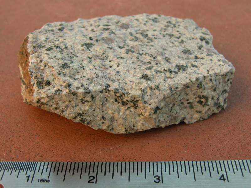 Monzonite specimen Monzonite specimen: gray and pink igneous rock