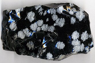Snowflake Obsidian specimen: black and black and white igneous rock