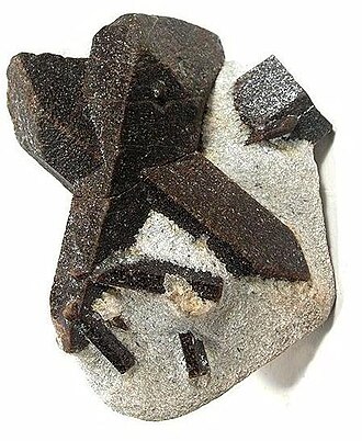 Staurolite specimen: reddish brown and brown mineral (photo 2)
