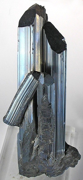 Stibnite specimen: lead gray and steel gray mineral
