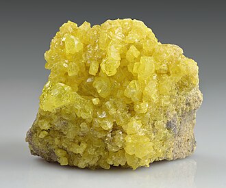 Sulfur specimen: yellow and bright yellow mineral