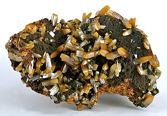 Wulfenite specimen: orange and yellow mineral